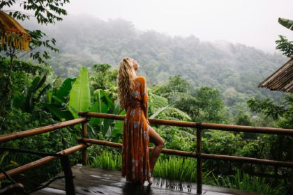 Sensual woman enjoying tropical vacation